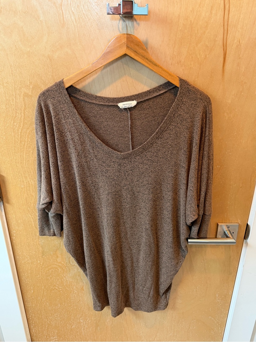Heimious Brown Heathered Dolman Sleeve Knit Top | Oversized & Cozy Size M
